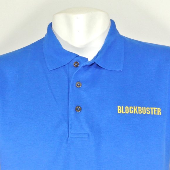 BLOCKBUSTER VIDEO Vintage Text Logo Employee Uniform Polo Shirt Blue NEW LARGE - Picture 3 of 6